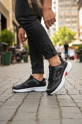 Enoch Erkek Spor Ve Yürüyüş Ayakkabısı Tam Ortopedik Tabanlı Kalın Tabanlı Retro Dad Shoe Siyah - Beyaz