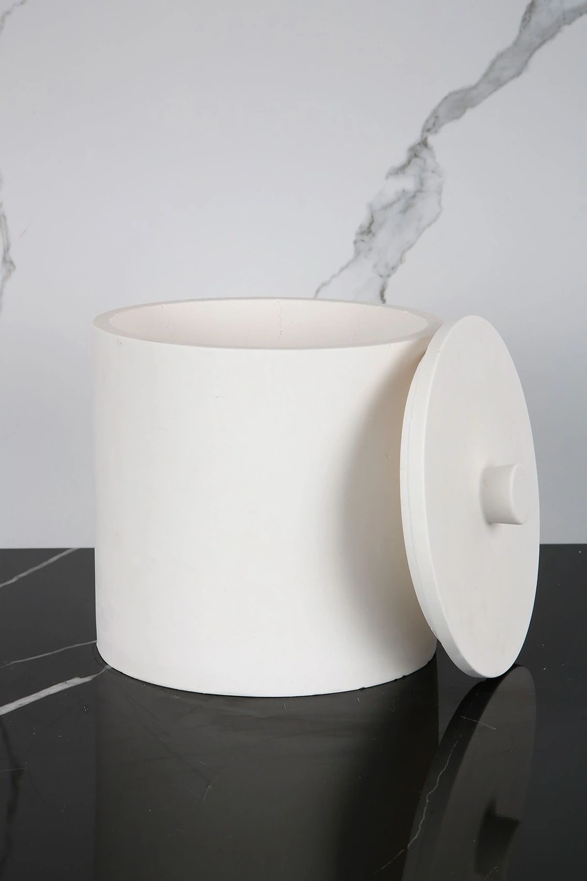 Mermer Desenli Beton Çöp Kovası Banyo Mutfak Tuvalet Wc 18 Cm 4 Litre Beyaz