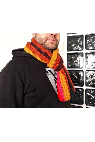 Çizgili El Yapımı Erkek Fular, Örgü Erkek Atkısı , Unisex Fular Hardal