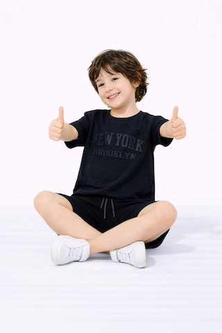 Miniko Kids Erkek Çocuk Kabartma Modelli Pamuk Şortlu Takım Siyah