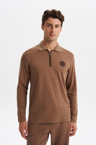 Ar-ma Erkek Slim Fit Fermuarlı Polo Yaka Sweatshirt İnce Modal Pamuk Elastan Karışımlı Örme İnterlok Kumaş K30554989102 Kahverengi-k7 Kahverengi