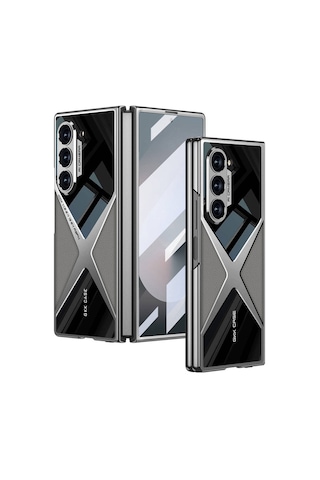 Galaxy Uyumlu Z Fold 6 Kılıf Ultra İnce Kamera Korumalı Pc + Deri Arka Yüzey Zore X-pro Kapak-titanyum-gri Titanyum-gri