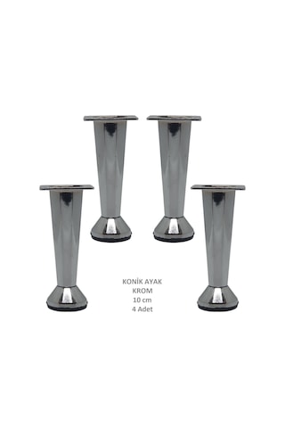 Adilon Konik Ayak, Krom, 10 Cm, 4 Adet Dolap, Mobilya, Puf Ayağı Vidaları Hediye Krom