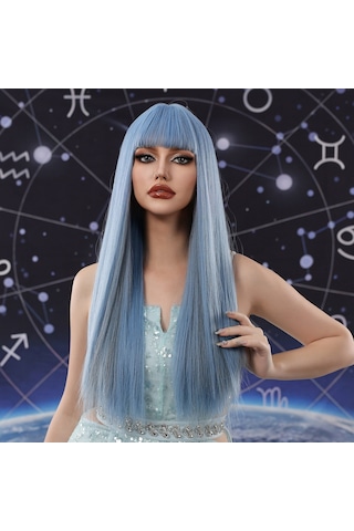 Mavi Uzun Düz Saç Kaküllü Peruk Yumuşak Ve Rüya Gibi Kadın Peruk Sentetik Peruk Doğal Alabilir Isıya Peruk Kaynak Çıtçıt 58638774