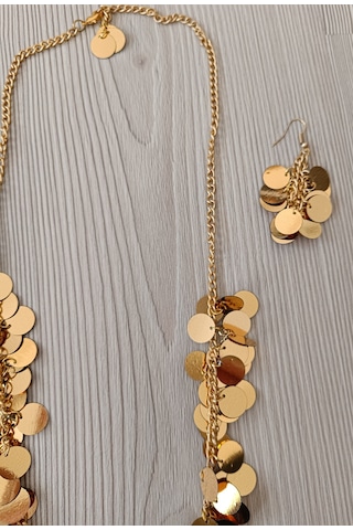 Pullu Tasarım Kolye Küpe Gold