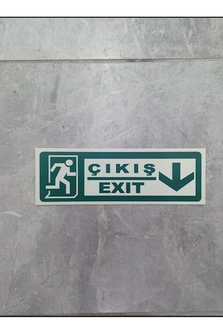 30x10 Cm Fosforlu Yangın Uyarı Exit-çıkış Levhası Aşağı Yön