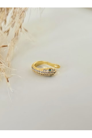 Minimal Yılan Model Taşlı Kıkırdak Cuff Gold Renk Küpe Gold