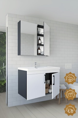 Teta Home Yalova 65 Cm Mdf Banyo Dolabı Seti Antrasit-beyaz Antrasit - Beyaz