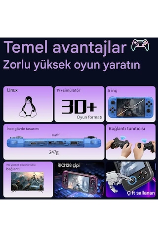 Qasul RG50XX 5" 20.000 Oyun IPS Ekran Dört Çekirdekli 64 GB Retro Taşınabilir Oyun Konsolu