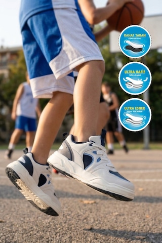 Cool Beyaz-lacivert Fileli Hafif Esnek Erkek Çocuk Spor Ayakkabı Jacop F Beyaz - Lacivert