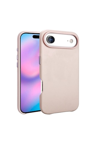 Apple Uyumlu iPhone 17 Air Kılıf M-safe Şarj Özellikli Pu Deri Görünümlü Mkst Kupra Kapak - Pembe Pembe