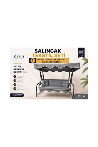 Zishome 3 Kişilik Bahçe Balkon Salıncağı Tekstil Seti 150x48x8 Cm Minder Ölçüsü Oturak Sırt Minderi Ve Tente Takımı Antrasit Metal İskelet Dahil Değildir Gri