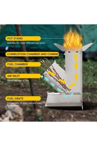 Padalink Kamp Ateşi İçin Taşınabilir Çelik Roket Sobası - S Boy Gümüş