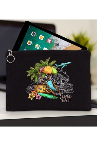 Bk Gift Yaz Temalı-9 Siyah Tablet Çantası 30x21cm, Apple iPad Uyumlu Çantası, Baskılı Tablet Kılıfı Kılıf