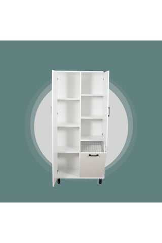 Çok Amaçlı & Tek Çamaşır Sepetli Banyo Dolabı Beyaz