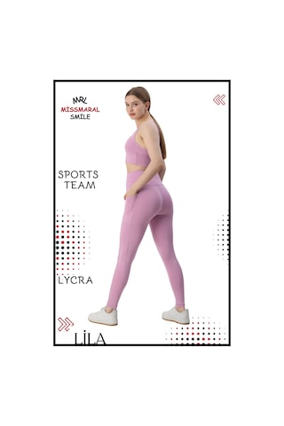 Missmaral Kadın Alt Üst Takım Fitness Pilates Koşu Sporcu Slim Fit Tayt Çift Cep Yüksek Bel Likralı Lila 3065 Lila