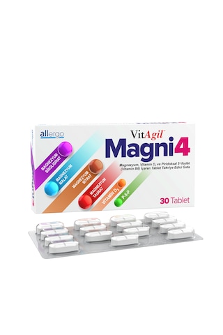Vitagil Magni4 Magnezyum, Vitamin D3 Ve Piridoksal 5'fosfat Vitamin B6 30 Tablet