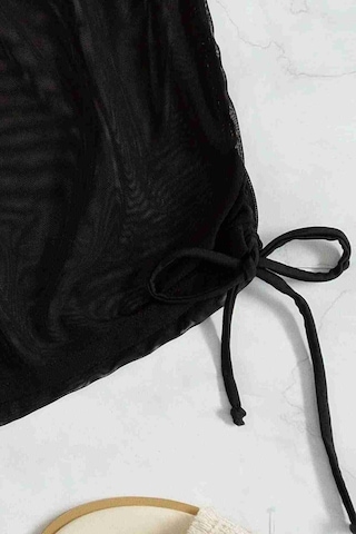 Tül Plaj Şortu Pareo Cover Up Kimono Siyah