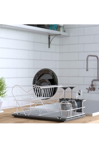 Teknotel Iki Katlı Kalpli Tabaklık Bulaşıklık Beyaz Kb011 Beyaz