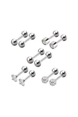 Chavin Gri Çelik 5 Takım Taşlı Bayan Erkek Küpe Piercing Eb61By (478253230) Gümüş