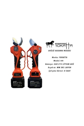 Algaride Yokatta 840 Akülü Budama Makası 40 Mm 25.2 V 4.5 Ah Çift Bataryalı Profesyonel Dal Kesme