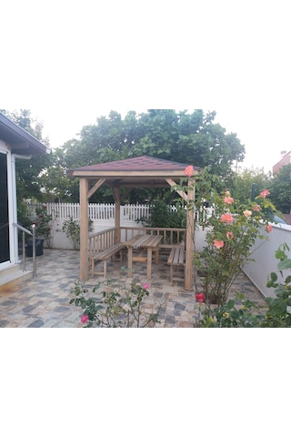 Ahşap Kamelya Bahçe Gölgeliği Pergola Oturma Alanı Maun