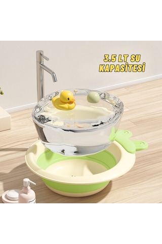 Katlabilir Yenidoğan Bebek Ve Çocuk Banyo Yıkama Kovası Yeşil