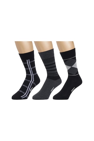 Ozzy Socks 3 Çift Dikişsiz Erkek Penye Pamuklu 4 Mevsim Çorap Dayanıklı Topuk Burun Siyah- Antrasit
