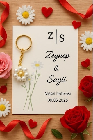 Kişisel Yazı 15 Adet Papatya Anahtarlık - Kına Hediyesi - Nişan Hediyesi - Nikah Hediyesi