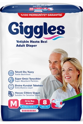 Giggles Yetişkin Bel Bağlamalı Hasta Bezi Medium 8'Li