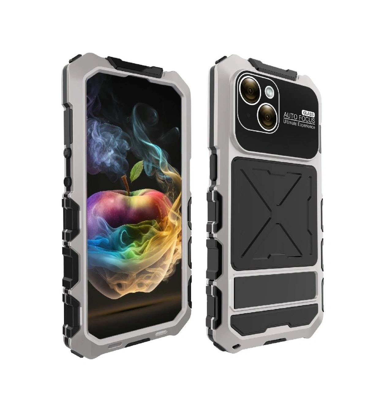 İphone 14 İçin Metal Standlı Telefon Kılıfı Kickstand Düşmeye Dayanıklı Kasa Şok Emici Silikon