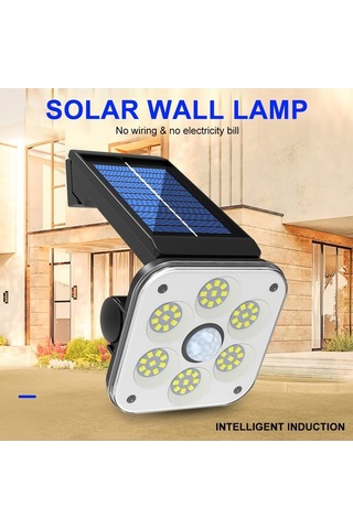 Novahub Güneş Enerjili Döner Bahçe Duvar Lambası, 3 Işık Modu, Ip65 Su Geçirmez, 54 Smd Siyah, Sensörlü Led Aydınlatma Siyah