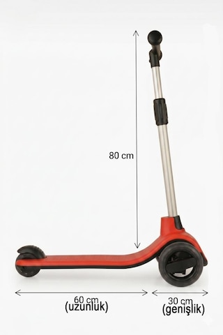 Led Işıklı Silikon 3 Tekerli Katlanabilir Yükseklik Ayarlı 50kg Taşıma Kapasiteli Çocuk Scooter Kırmızı