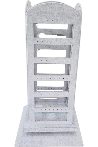 96 Lı 360 Döner Küpelik Standı Süet Gri 18 X35 Cm Çok Renkli