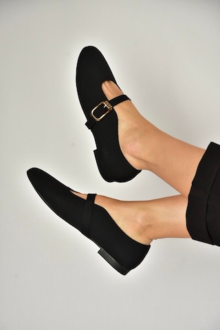 Fox Shoes Y820650204 Siyah Kumaş Toka Detaylı Şık Babet Siyah