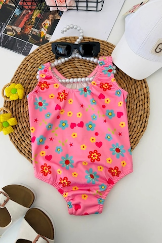 Minigimin Cicileri Mnn Mini Çiçek Baskılı Kız Çocuk Mayo - Pembe
