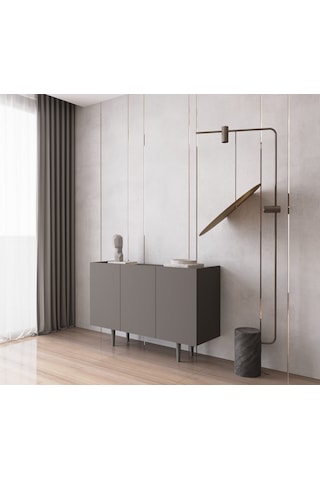 Enwood Capella Gri Mdf 3 Kapaklı Raflı 120 Lık Konsol