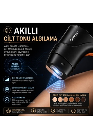 Omnex Eliteglow Buz Başlıklı Akıllı Cilt Sensörlü 10 Kademe Enerji Ipl Lazer Epilasyon Cihazı