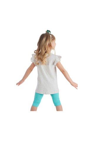 Denokids Süslü Zürafa Kız Çocuk T-shirt Tayt Takım Renkli Beyaz - Turkuaz