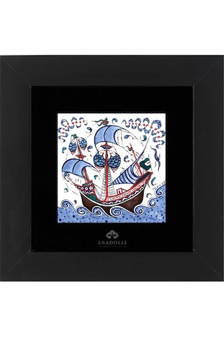 Çini Serisi Kalyon 6 Siyah Çerçeveli Seramik Tablo Pano