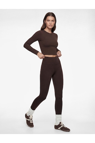 Koton Yüksek Bel Skinny Fit Spor Tayt Kahverengi 6wak40031nk Kahverengi