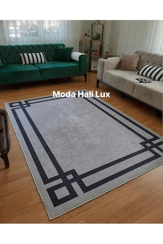 STY Home Vogue Yıkanabilir Kaymaz Tabanlı Halı Yolluk Makinede Gri Siyah