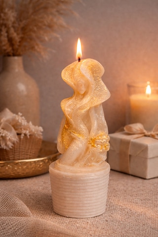 Medusa Candle-el Yapımı Işıltılı Kadın Figürlü Dekoratif Mum Beyaz-sarı