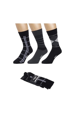 Ozzy Socks 3 Çift Dikişsiz Erkek Penye Pamuklu 4 Mevsim Çorap Dayanıklı Topuk Burun Siyah- Antrasit