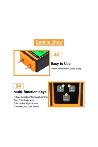 Tongxida Ahşap Nem Ölçer - 8 Ağaç Türü Ve İnşaat İçin Dijital Nem Sensörü