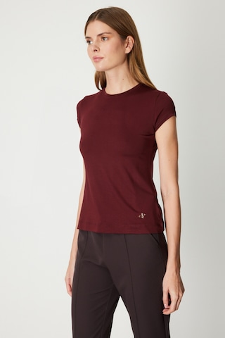 On Kadın Sıfır Yaka Ay Kol Basic Bluz 61302 Bordo Bordo