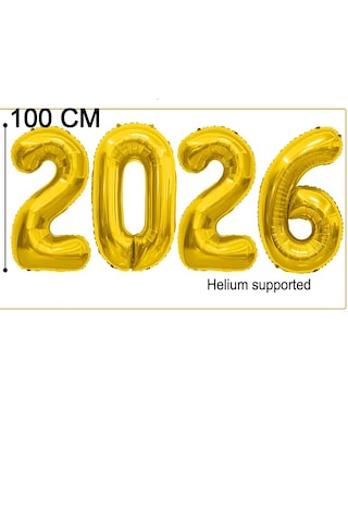 2026 Yılbaşı Balonu 100 Cm Gold Altın Büyük Boy Folyo Rakam Balon