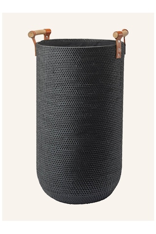 Aquanova Cıno Kirli Sepeti 58 L, Rattan, 60 Cm Yükseklik, Deri Saplı, Keten Torbalı Çamaşır Sepeti Siyah