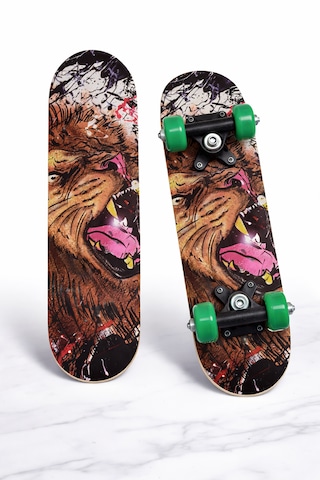 60 Cm Mini Kaykay Aslan Desenli Ahşap Skateboard Çok Renkli