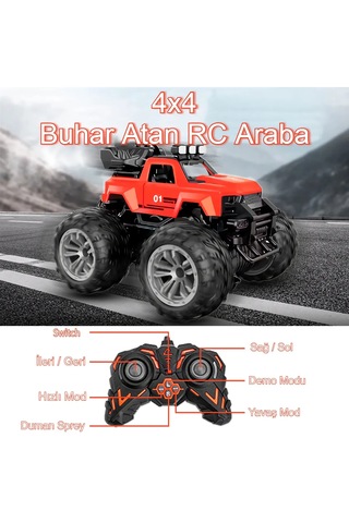 Uzaktan Kumandalı Şarjlı Duman Atan Araba 4x4 Buharlı Işıklı Uzak